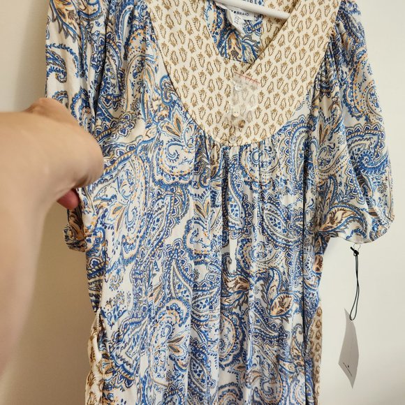 NWT Lucky Brand Blue Paisley Puff Sleeved Bohemian Midi Dress Size M - Picture 6 of 16